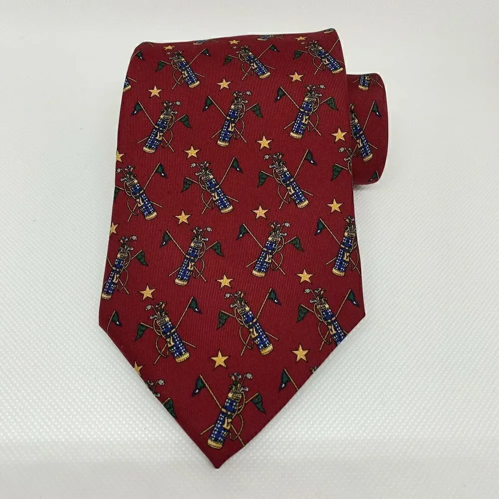 Tommy Hilfiger Red 100% Silk Golf Theme Tie